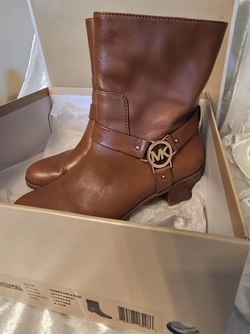 Michael Kors Cognac Leather Ankle Boots with MK Hardware – Size 6.5